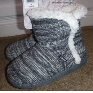 Womens Lukees by MuK Luks CHEYENNE Knit Slipper Booties Size S 5/6 Faux Fur NWT